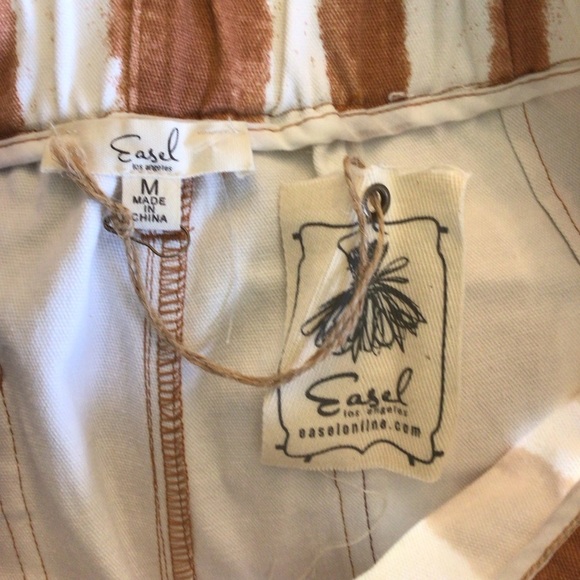 Easel Los Angeles Women’s Striped High Rise Shorts Brown White Tie Belt Medium - Picture 6 of 7